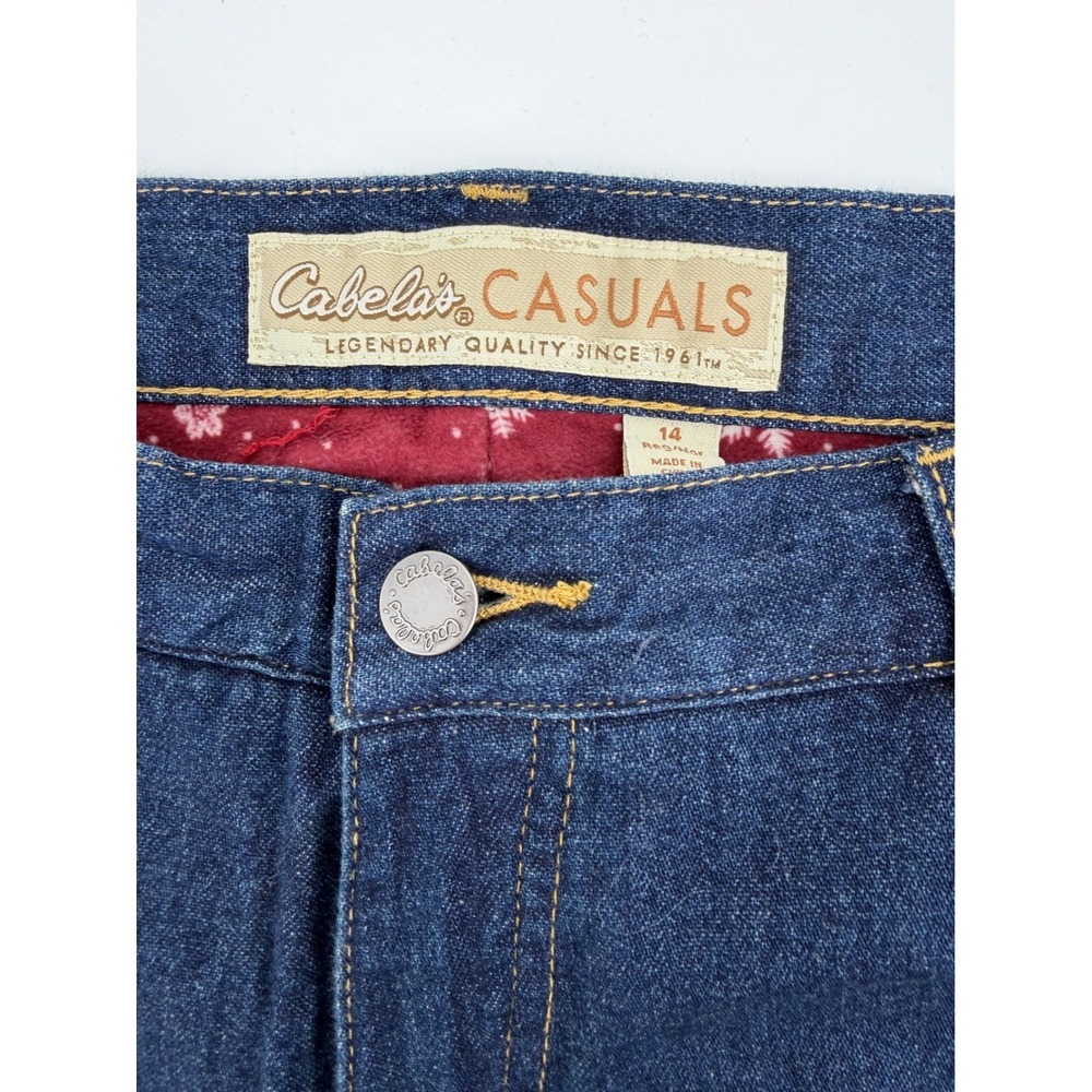 Cabelas Casuals Flannel Lined Jeans Womens 14 Reg Snowflake Fleece Denim Blue